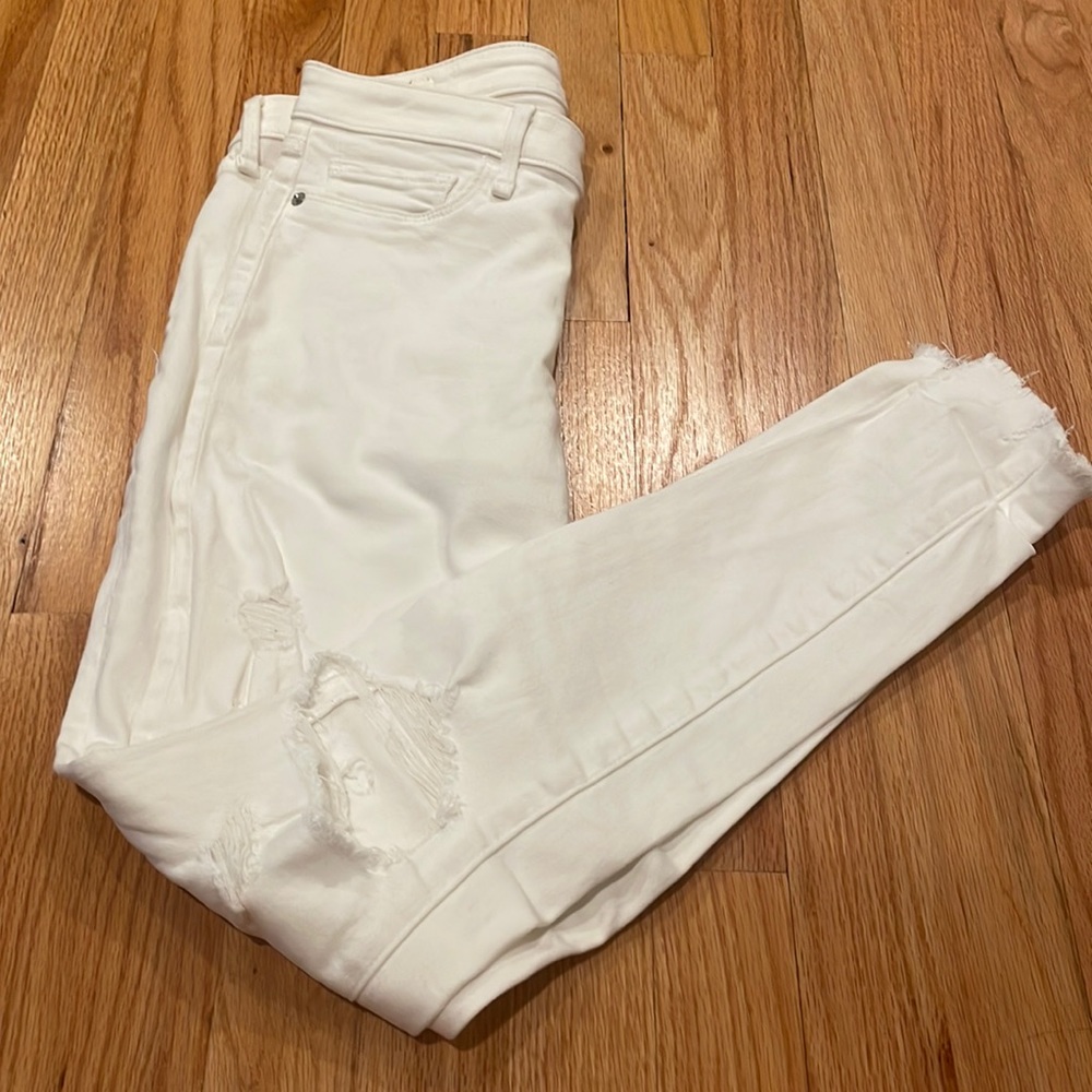 Abercrombie Harper low rise supper skinny ripped white jeans